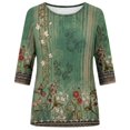 thumbnail image 4 of DHFJKG 3/4 Sleeve T Shirts For Women Crew Neck Floral Printed Loose Fit Spring Summer Top Bohemian Beach Vacation Clothes Versatile Tops, 4 of 4