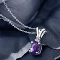 thumbnail image 2 of Gem Stone King 1.27 Ct Oval Checkerboard Purple Amethyst White Diamond 925 Silver Pendant, 2 of 4