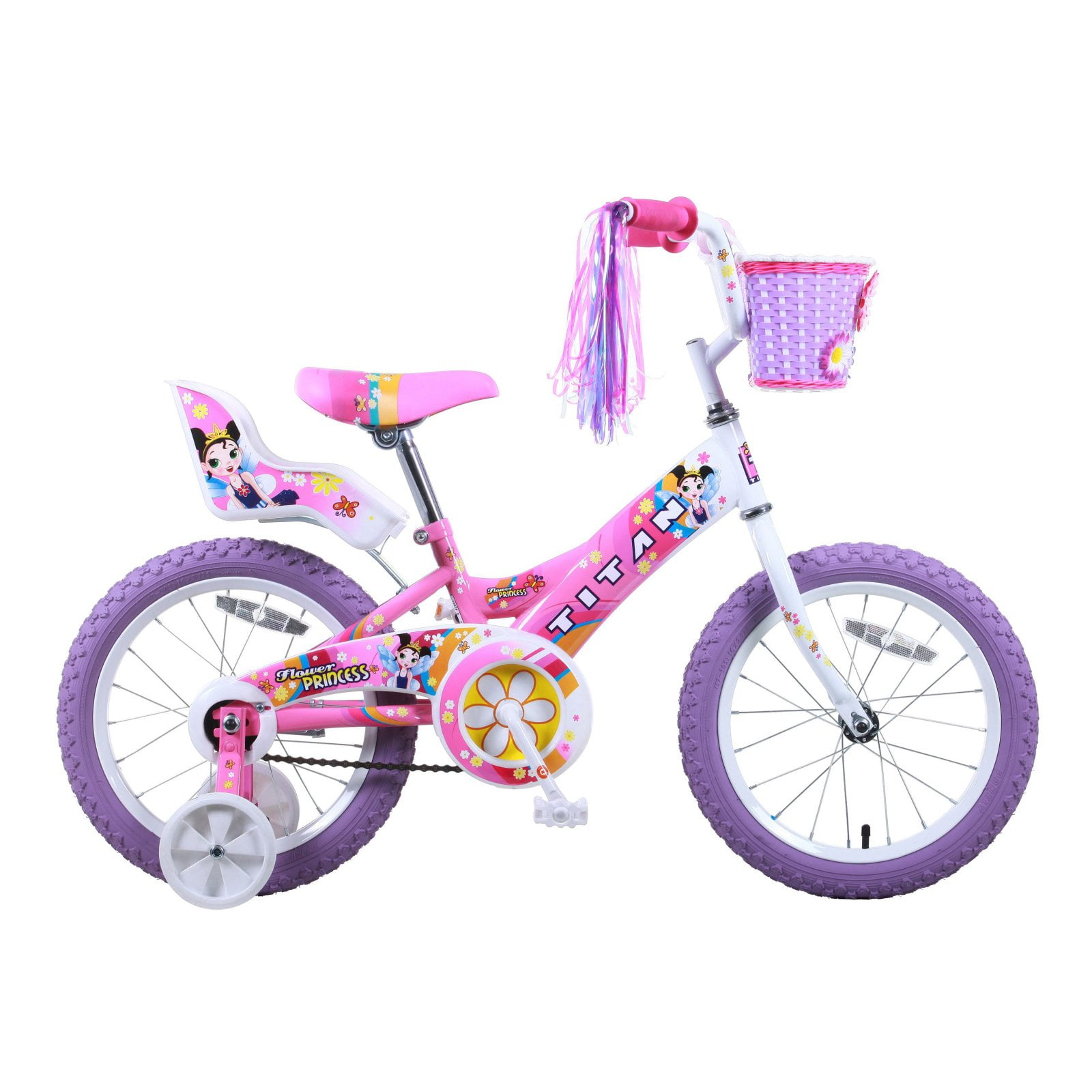 16-Inch with training wheels Pink Titan Girl's Flower Princess BMX Bike 