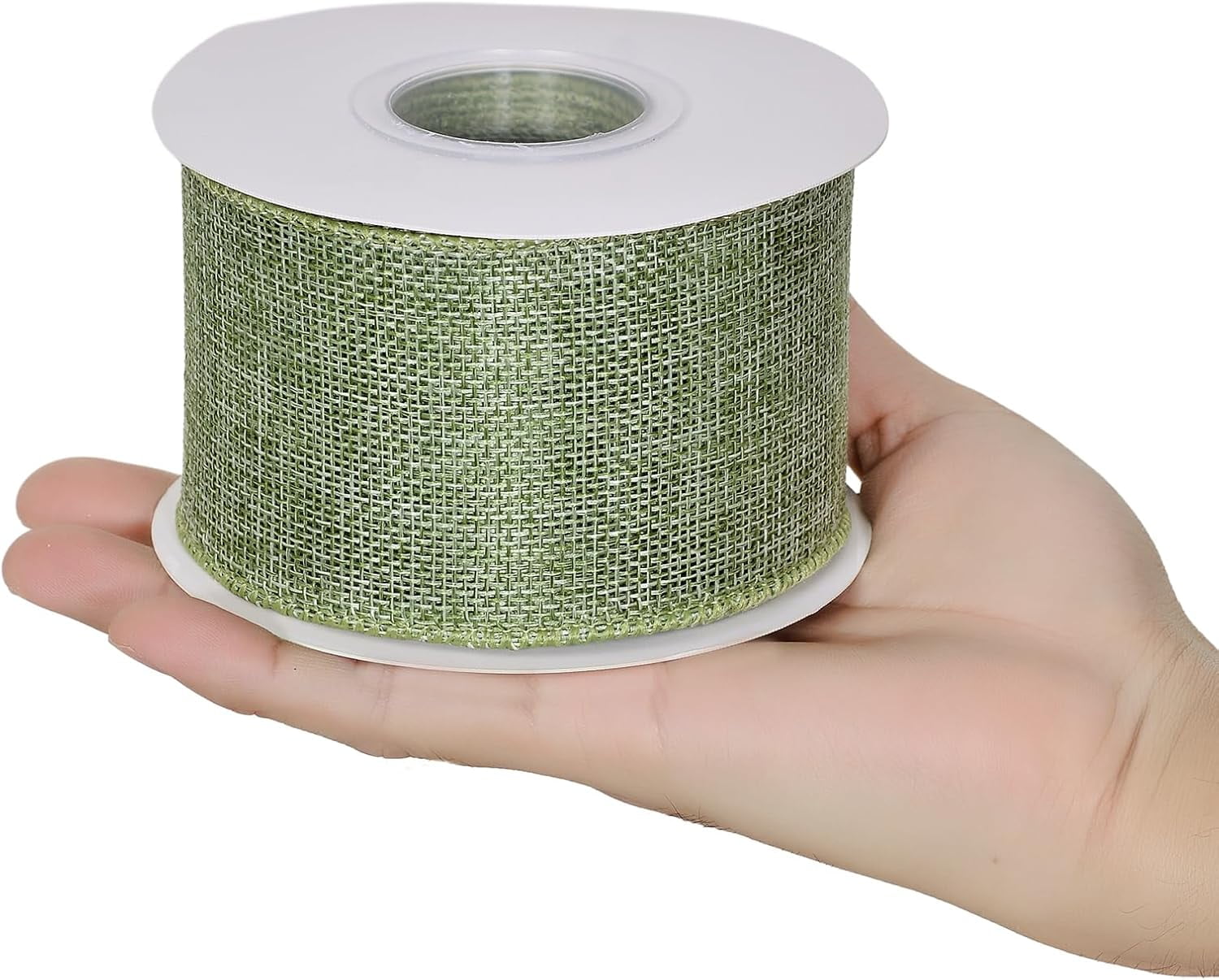 Burlap Moss Green Wired Ribbon, 2 1/2 inch 10 Yard, Jute Ribbon for Decoration Bows Craft Gift Wrapping Wreath Sewing