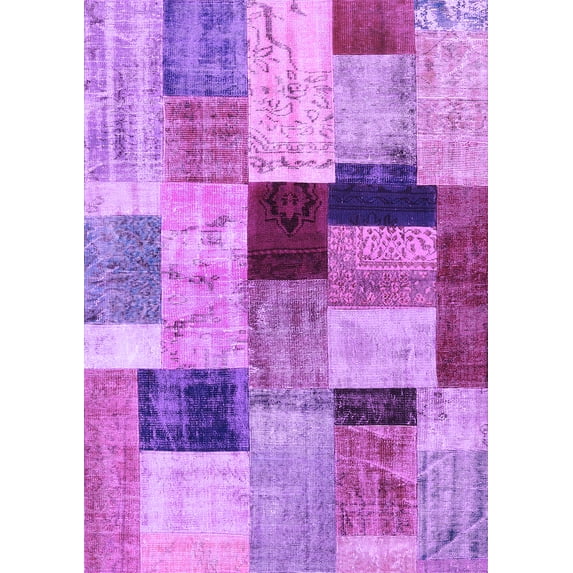 Ahgly Company Indoor Rectangle Patchwork Purple Transitional Area Rugs, 2' x 5'