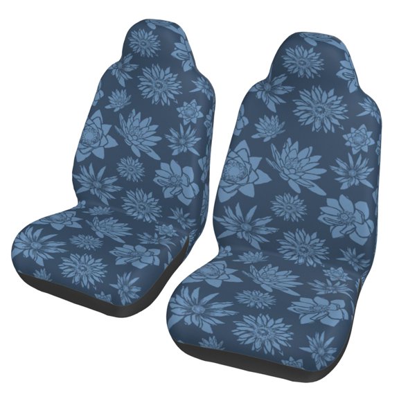 TEQUAN Front Seat Covers, Blue Lotus Pattern 2 Piece Car Seat Cover Fit Most Car SUV Truck Van