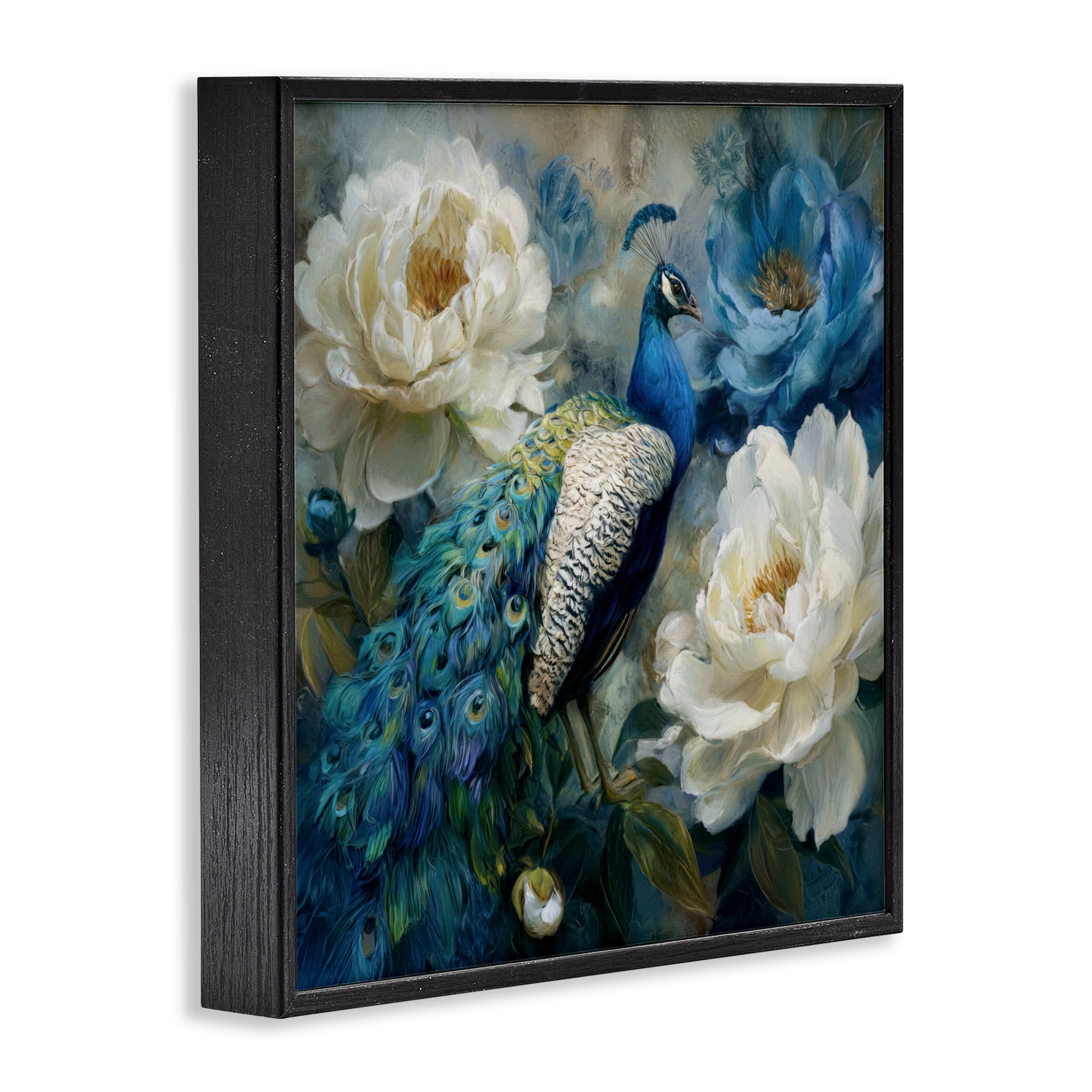 Stupell Industries Pretty Peony Peacock Black Framed Giclee Art, design by Tina LeCour