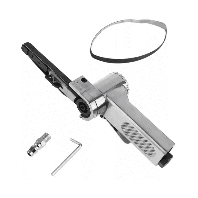 3/8Inch Air Belt Sander Air Angle Grinding Sanding Machine with Sanding Belts for Air Compressor Sanding Small,Silver