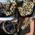 thumbnail image 2 of Uorisanigo Cow Print Sunflowers 10 Pieces Car Accessories Set Soft Elastic Automotive Seat Cover and Steering Wheel Cover and Seat Belt Cover and Water Cup Coaster Keychains Fit Most Car SUV, 2 of 7