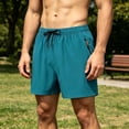thumbnail image 2 of Besolor Athletic Shorts for Men Summer Lightweight Casual Loose Fitness Running Drawstring Elastic Waist Zipper Pockets Shorts(Medium,Blue), 2 of 5