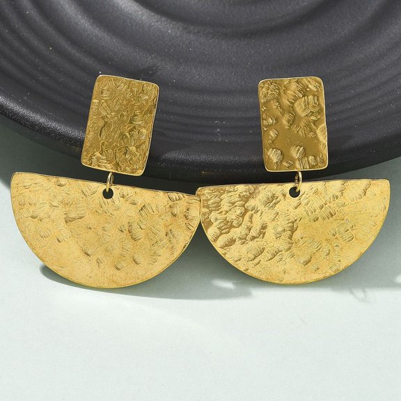 304 Stainless Steel Dangle Stud Earrings for Women Real 14K golden Plated Half Round 40x36mm