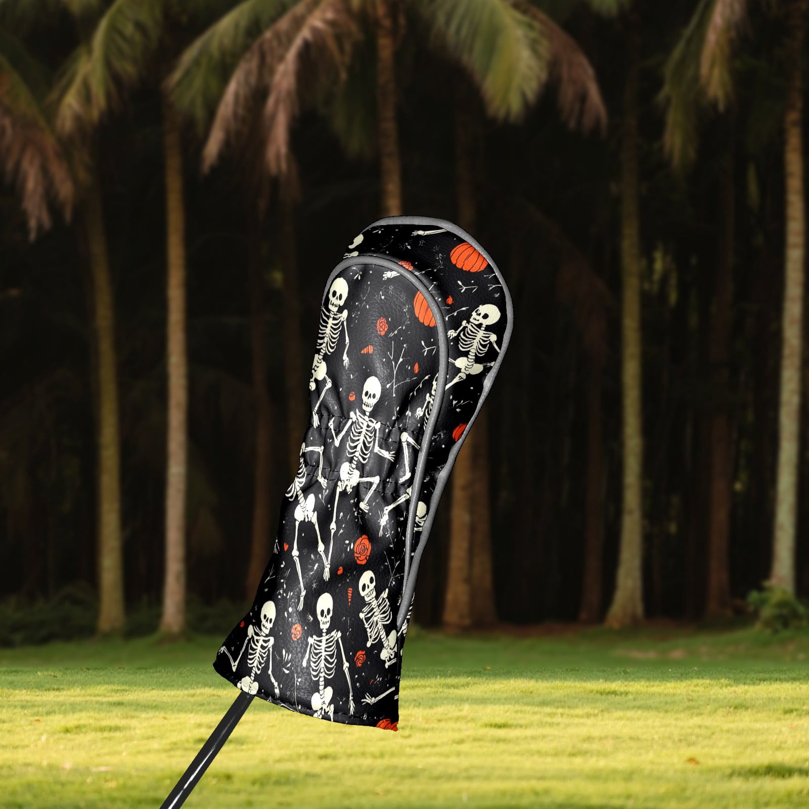 Golf Club Covers PU Leather Waterproof Head Covers for Fairway Woods Hybrids Pumpkin Skull