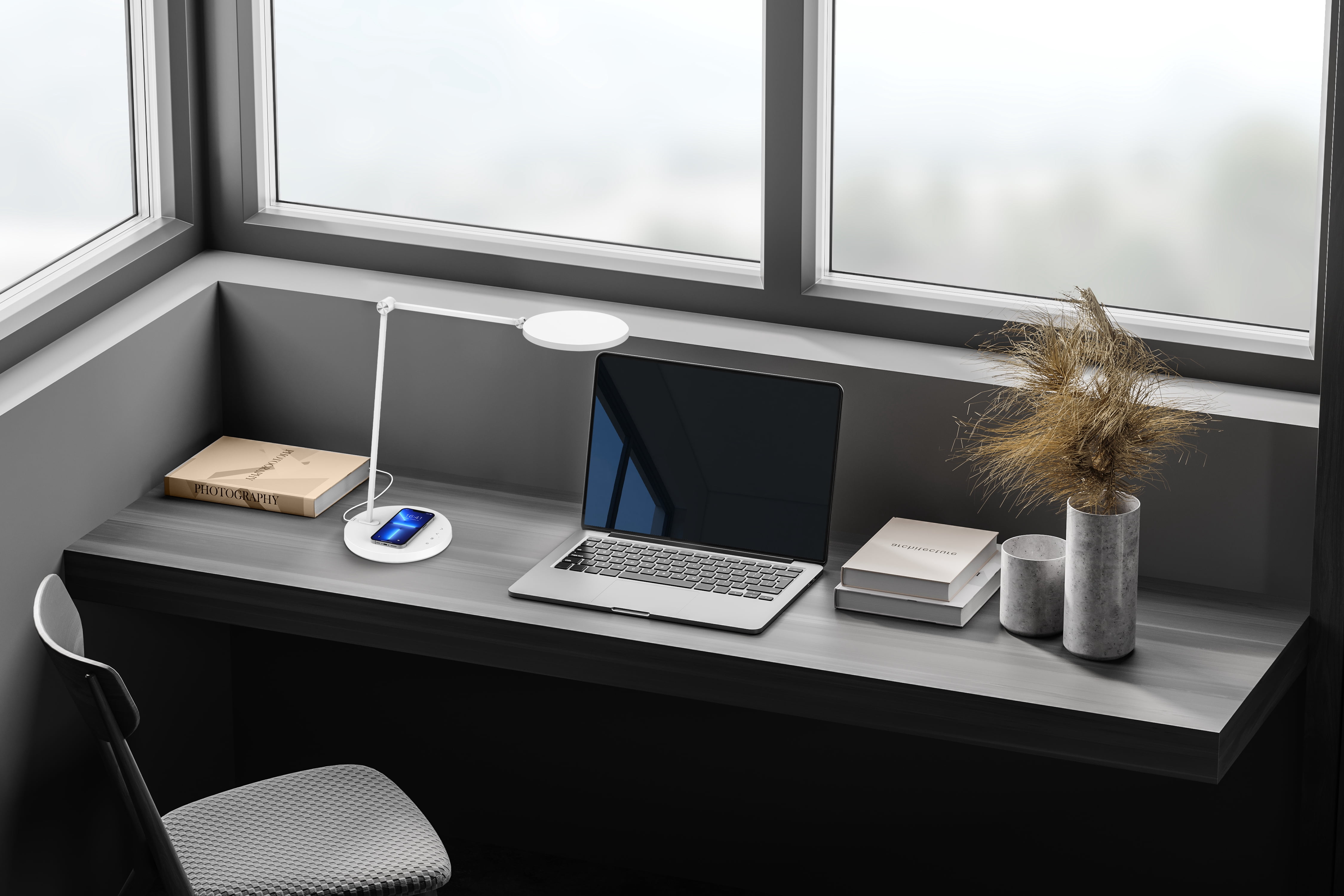 Executive Wireless Charging LED Desk Lamp - Iconic Silhouette, Qi-Certified Charger, Adjustable Arm and 360 Adjustable Head