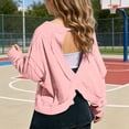 thumbnail image 2 of CUZIBR Girls Youth Shirts Loose Fit Long Sleeve Cropped Top Solid Color Oversized Crewneck Casual Blouse Backless Summer Basic Breathable Cozy Lightweight Tee Blouse,Pink,13-14 Years, 2 of 7