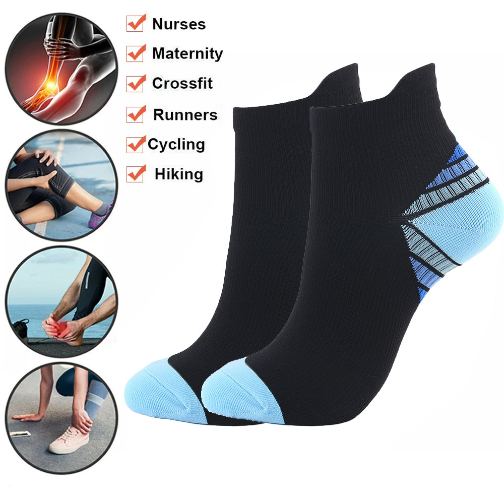 Compression Socks for Unisex Men and Women , Ankle Soft Moisture-Wicking Socks , Athletic Cushioned Low Cut Running Socks for a Secure Fit - 6 Pairs