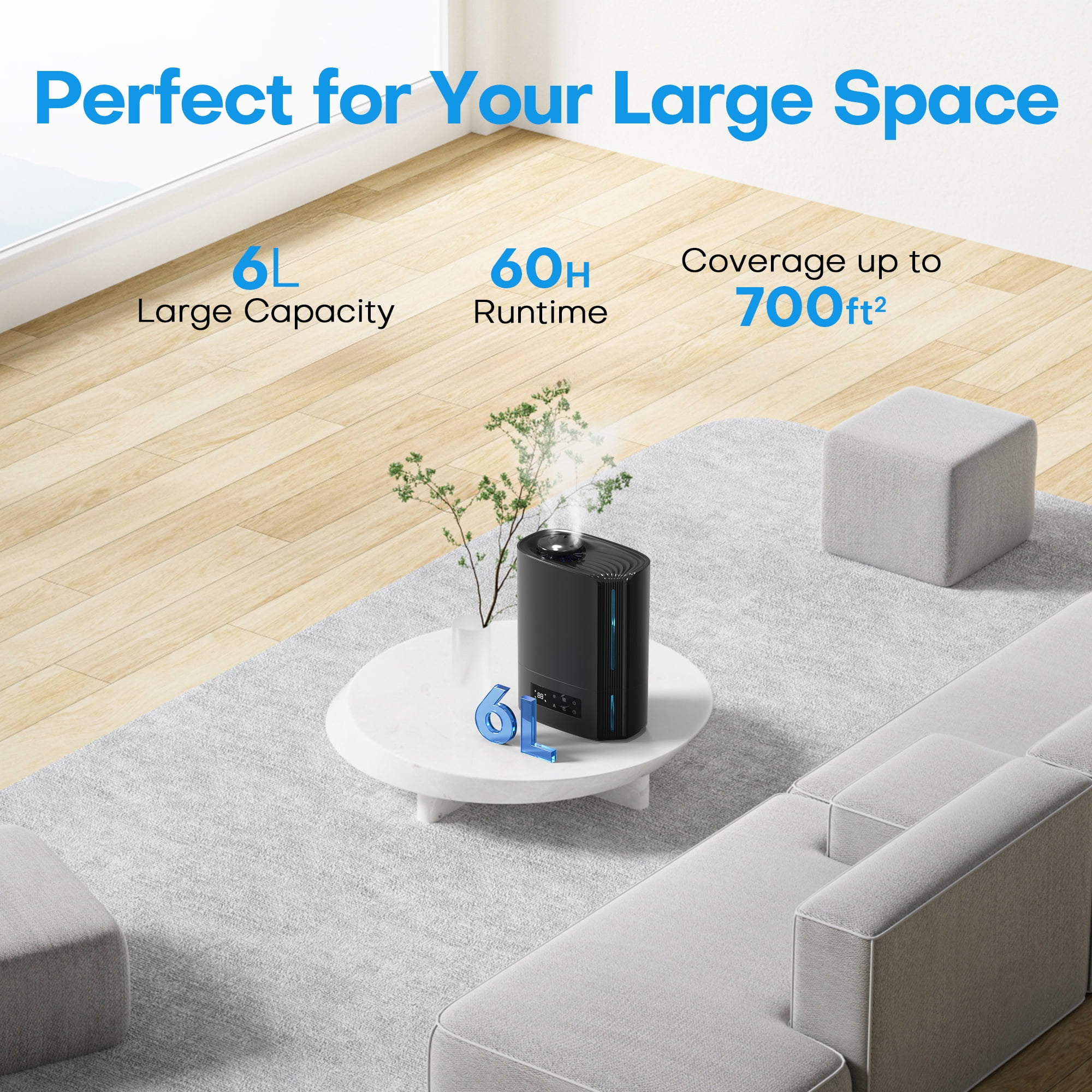 ALROCKET 6L Humidifier, Cool Mist Humidifiers for Bedroom Large Room Home,Top Fill, Smart Humidity Control,Oil Diffuser,Timer, Black