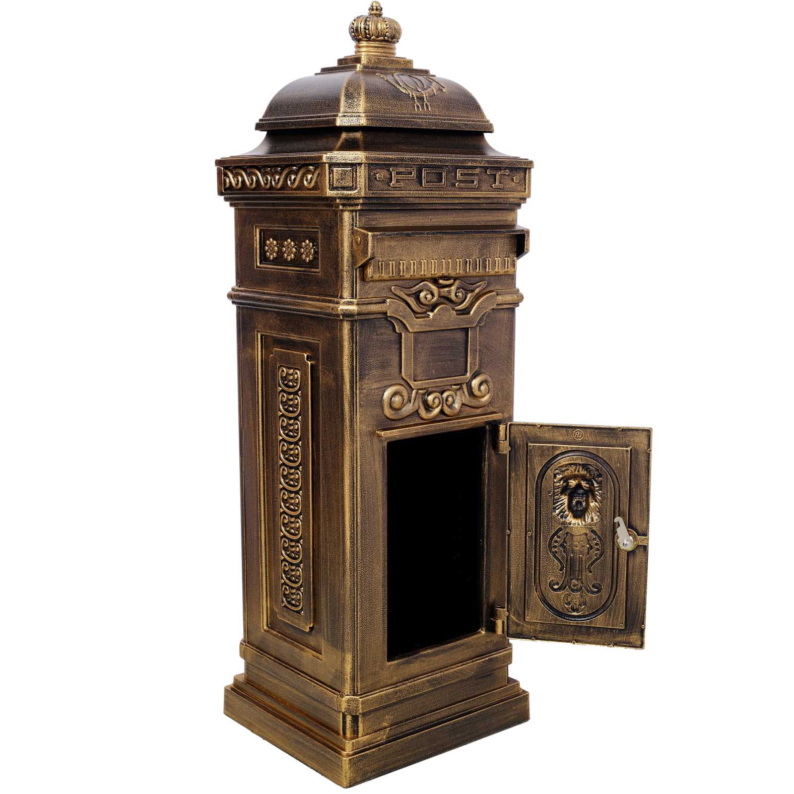 BARONAGE Large-Capacity Mailbox for Residential Use, Vintage Style Floor Letter Box，Garden Floor Safety Mailbox, Outdoor Rainproof Postbox Statue ,Copper