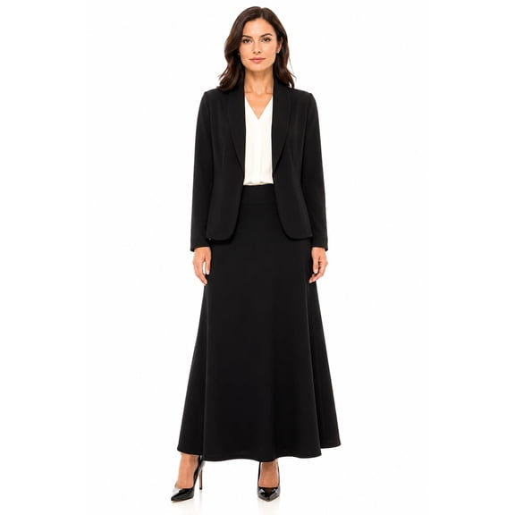 Women's 2-Piece Solid Set Open Front Blazer and Matching Long Skirt
