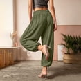 thumbnail image 4 of Mifsaly Harem Pants Women with Pockets Tie Ankle Elastic Waist Drawstring Boho Pant Lightweight Flowy Casual Summer Outfits Army Green,XXL, 4 of 6