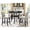 Brown+Tan, variant on Wood Counter Height Dining Table And Stools - Grey Fabric Seat Metal Legged Color Modern Style Upholstery Brass Nailhead Accents 4 Configuration