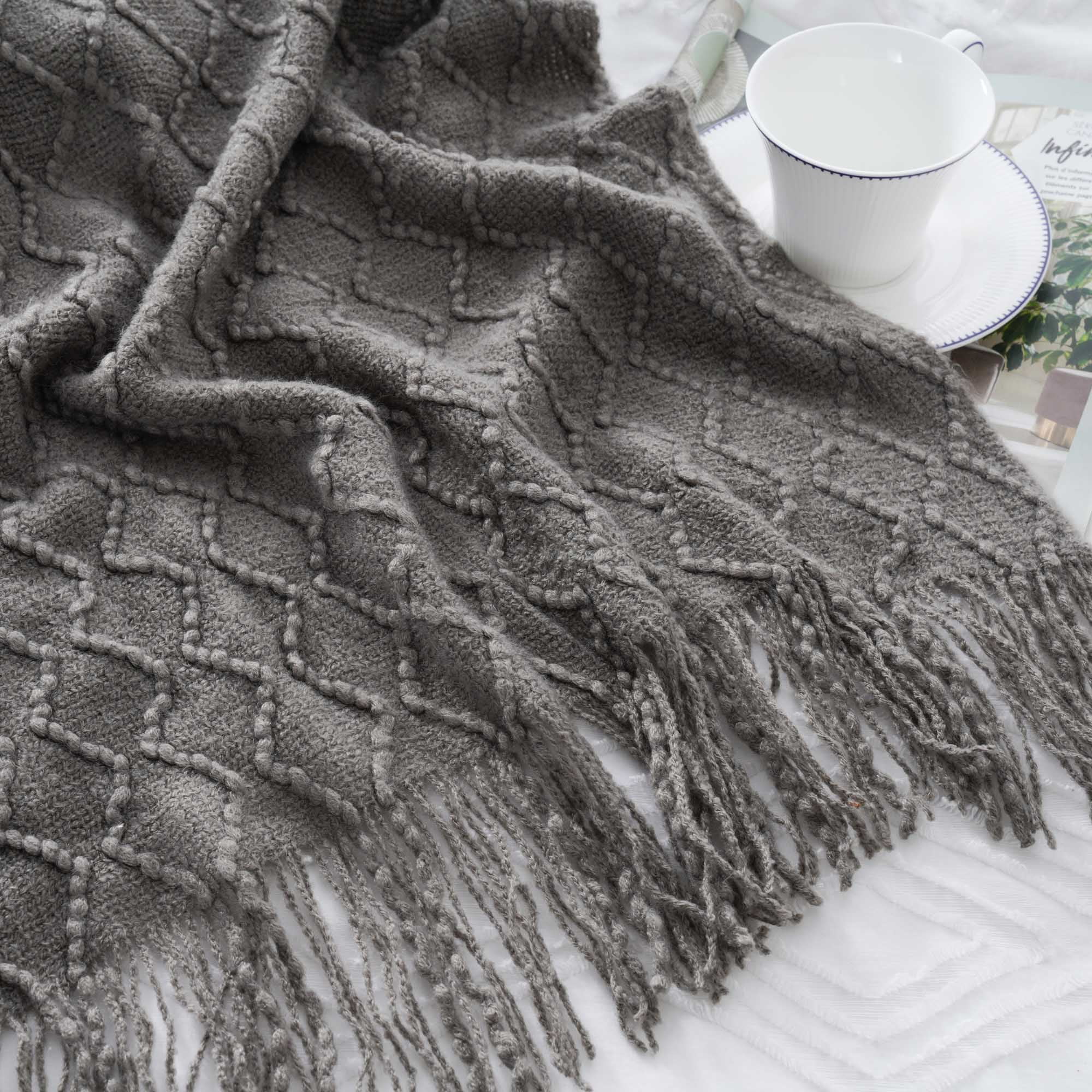 Battilo Dark Grey Throw Blanket for Sofa,Textured Solid Grey Blanket Throw,Knitted Bed Throw,50"x60"