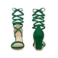 thumbnail image 5 of BLISSFUL STEP Women's Open Toe Lace Up Tie Up Block Heeled Sandals Dark Green 8, 5 of 6