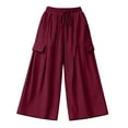thumbnail image 7 of Hurxie Baggy Pants for Women Boho Casual Palazzo Pants Wide Leg Long Lounge Trousers with Pockets Wine,M, 7 of 7