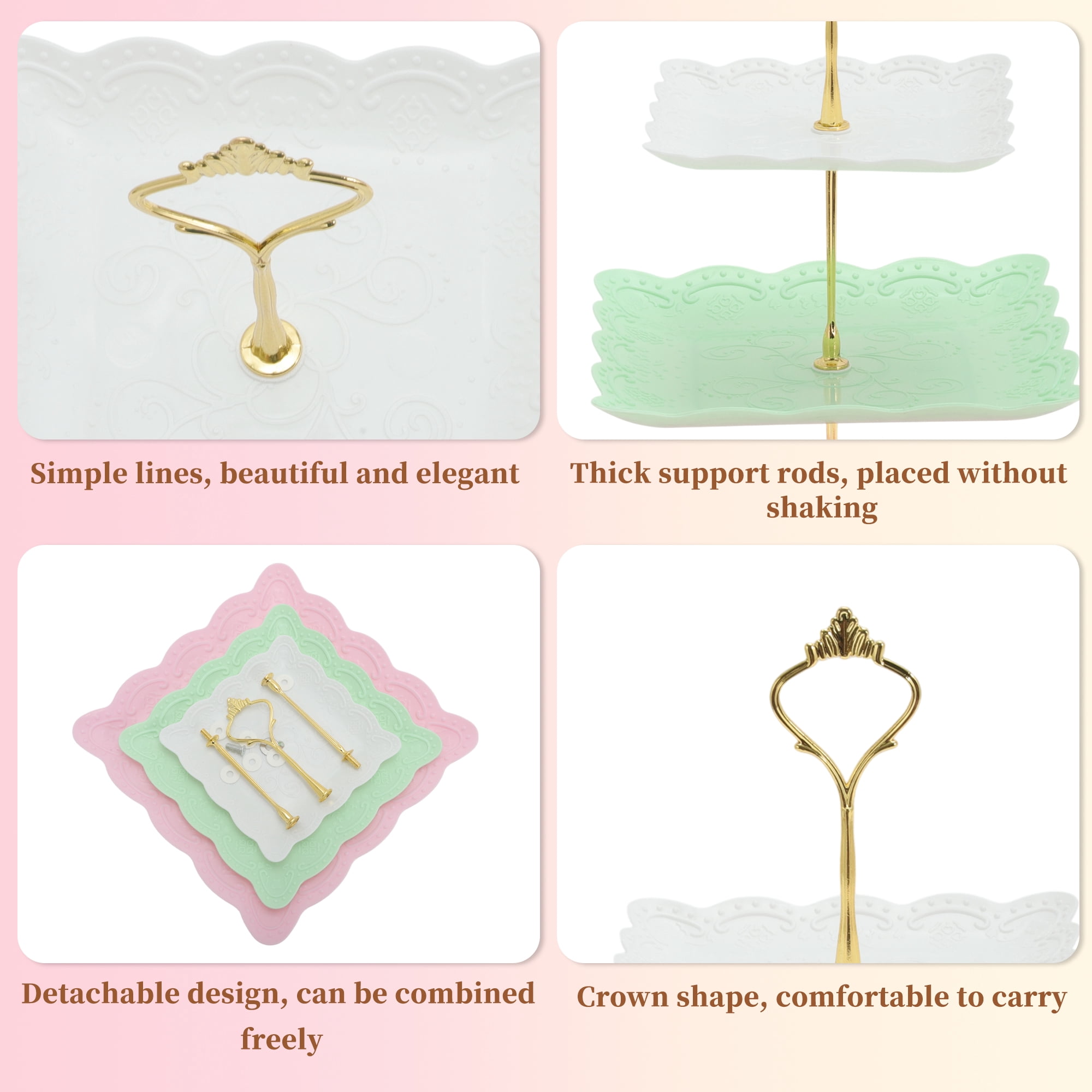 Unique Bargains 3 Tier Dessert Cupcake Stand Holder Square Cup Cake Holder Tower1