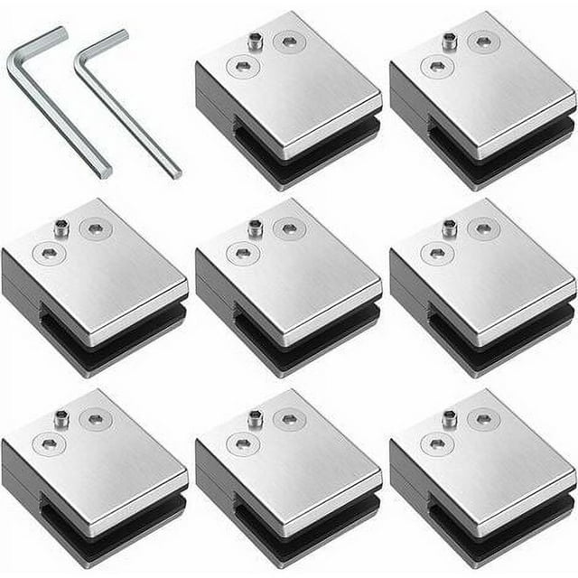 Pool Glass Fence Reinforcement, Stainless Steel 316 Adjustable Clips with Rubber Gaskets for Balcony Railing, Space Aluminum Alloy (8PCS)