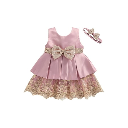 

Toddler Baby Girls Princess Sequin Tulle Dress Pageant Lace Hem Evening Wedding Birthday Party Ball Gown with Headband