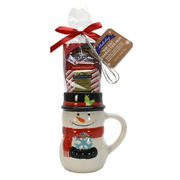 Ghirardelli Holiday Cocoa and Chocolate Snowman Mug Holiday Gift Set, 1.26oz