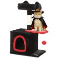 thumbnail image 1 of PawHut 28" Gothic Cat Tree Tower with Plush Top Bed, Red & Black, 1 of 10