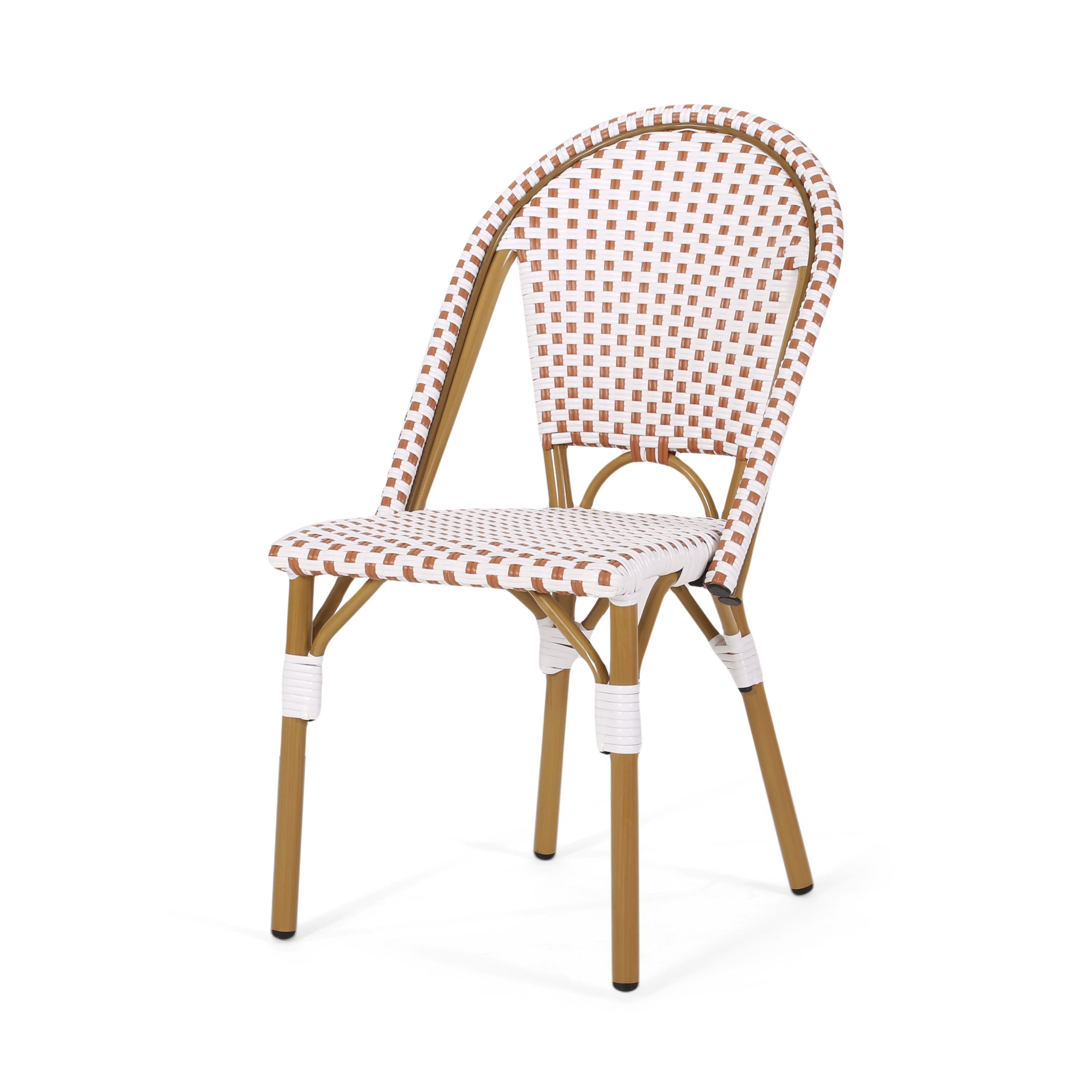 Outdoor French Style Leisure Chair Set of 2, PE Rattan and Aluminum Frame Seats for Patio Garden, Rusted Red and White