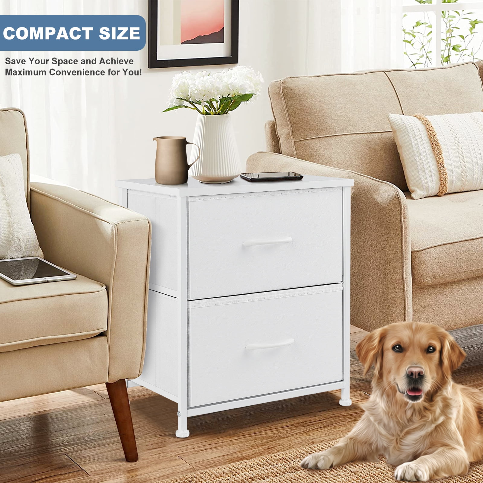 Yangming Nightstand, Versatile Nightstand with 2 Drawers  Ideal for Bedroom, Living Room, Closet, En(图4)