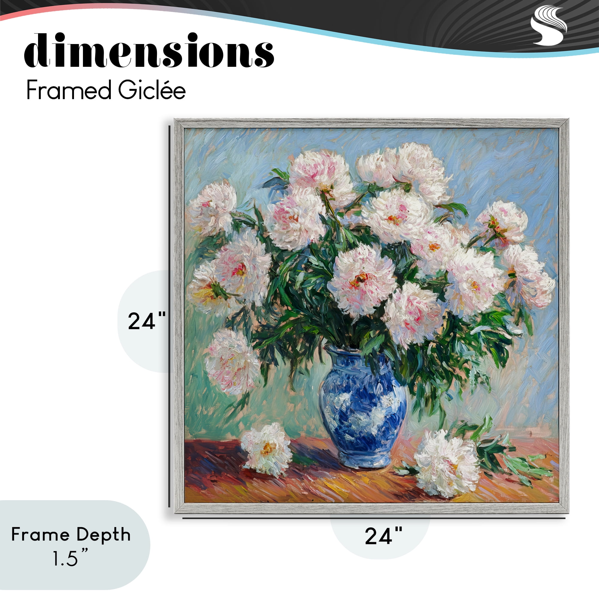 Stupell Industries Peonies in Blue Vase Gray Framed Giclee Art, design by Tina LeCour