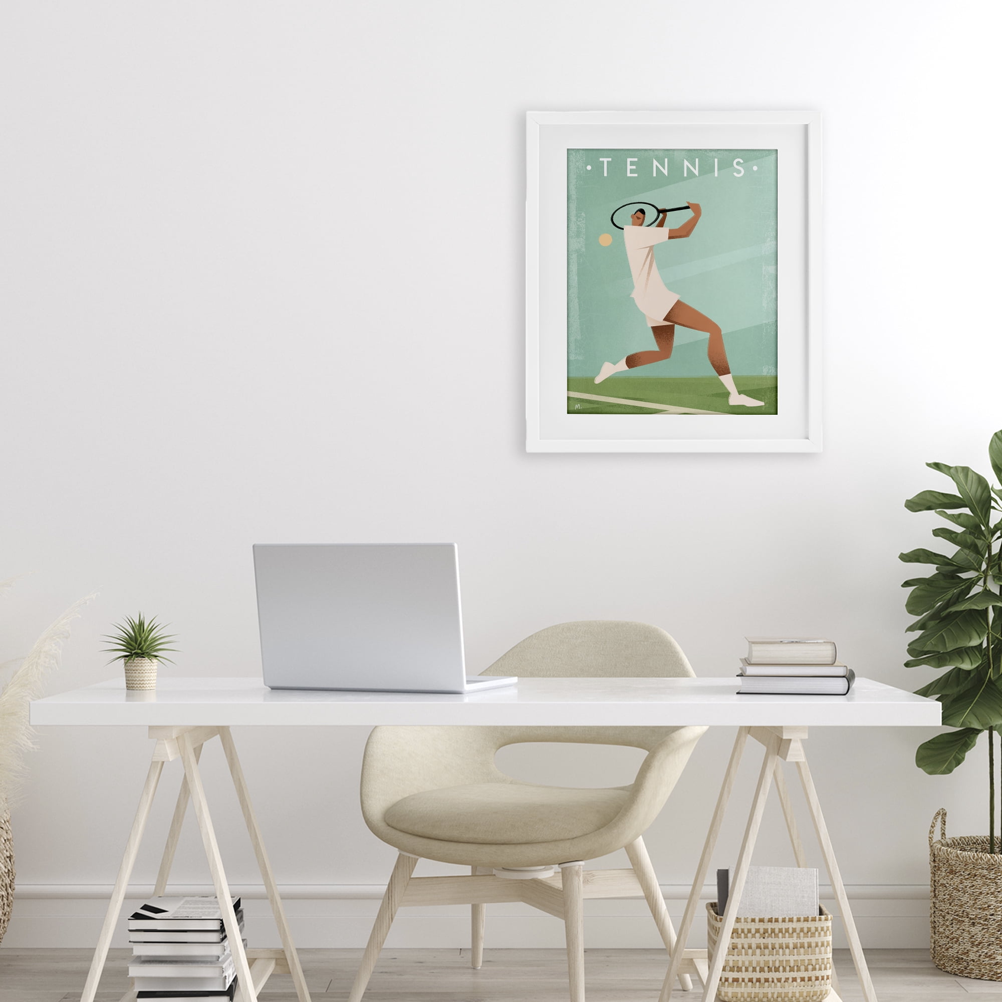 Stupell Industries Vintage Tennis Swing White Framed Print Under Glass, design by Martin Wickstrom