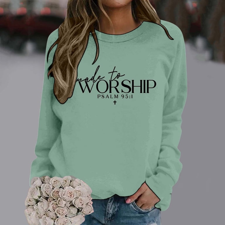 Trendfront Womens Made To Worship Graphic Sweatshirt Long Sleeve ...