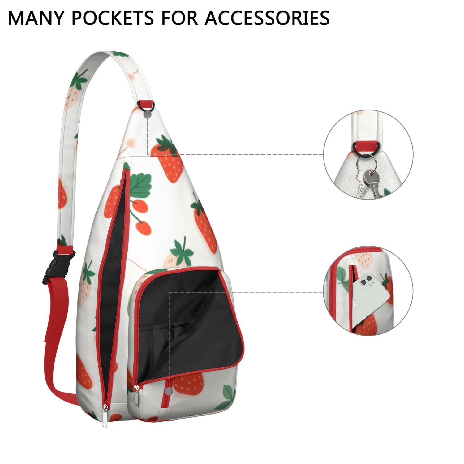 Stylish Crossbody Sling Bag Strawberry Fruit Crossbody Bag for Travel Adjustable Lightweight Travel Hiking Casual Daypack for Young People