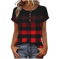 thumbnail image 2 of Xdegoge T Shirt for Women Henley Neckline Short Sleeve Casual Romantic Style Regular Fit Two Tone Color Block Floral Graphic Splicing Print Lightweight Soft Summer Spring Tops, 2 of 8
