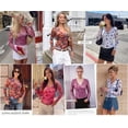 thumbnail image 5 of PRETTYGARDEN Womens Floral Mesh Wrap Top V Neck Long Sleeve Shirts | Soft Stretchy Lightweight, Lined, Slim Fit Ruched Waist, Dressy Casual Blouses for Work, Daily, Going Out, Fall Clothes, 5 of 9