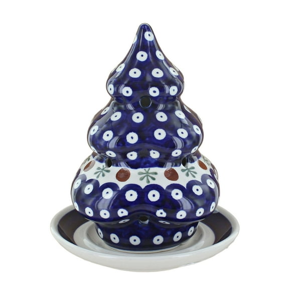 Blue Rose Polish Pottery Nature Christmas Tree Luminary