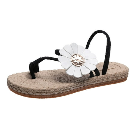 

Womens House Slippers Ladies Fashion Solid Color Suede Cover Toe Flower Decoration Open Toe Flat Sandals