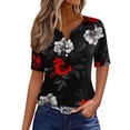 thumbnail image 2 of UoCefik Summer Tops for Women 2024 Vacation Trendy V Neck Boho Short Sleeve Shirts Casual Loose Comfy Tunic Blouses Top Black M, 2 of 5