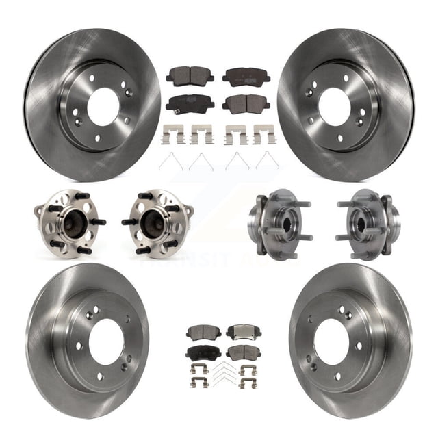 Transit Auto Front Rear Hub Bearings Assembly Disc Brake Rotors and Ceramic Pads Kit (10Pc) for Car 2017 Hyundai Elantra GT - Left Right Side (Driver Passenger) KBB-113441