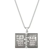 Spencer Silver Cross Holy Bible Book Pendant Necklace Openable Prayer Bible Verse Religious Christian Necklace for Men and Women