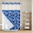 thumbnail image 6 of No Hook Shower Curtain with Snap in Liner, Moroccan Blue Gradient Lattice Waterproof Fabric Bathroom Curtain Mesh Top Window, Concave Tiled Watercolor Shower Curtains 72x84in, 6 of 9