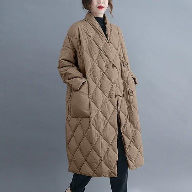 Abrigo informal de manga larga con capucha y bolsillos para mujer, de algodón, holgado, con cuello alto, liso, mediano y largo