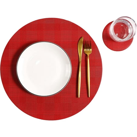 

Leather Round Placemats and Coasters Disko Table Mats and Drink Spills Coasters Easy to Clean Double Stitched for Kitchen Dining Table Diameter 13 and 3.9