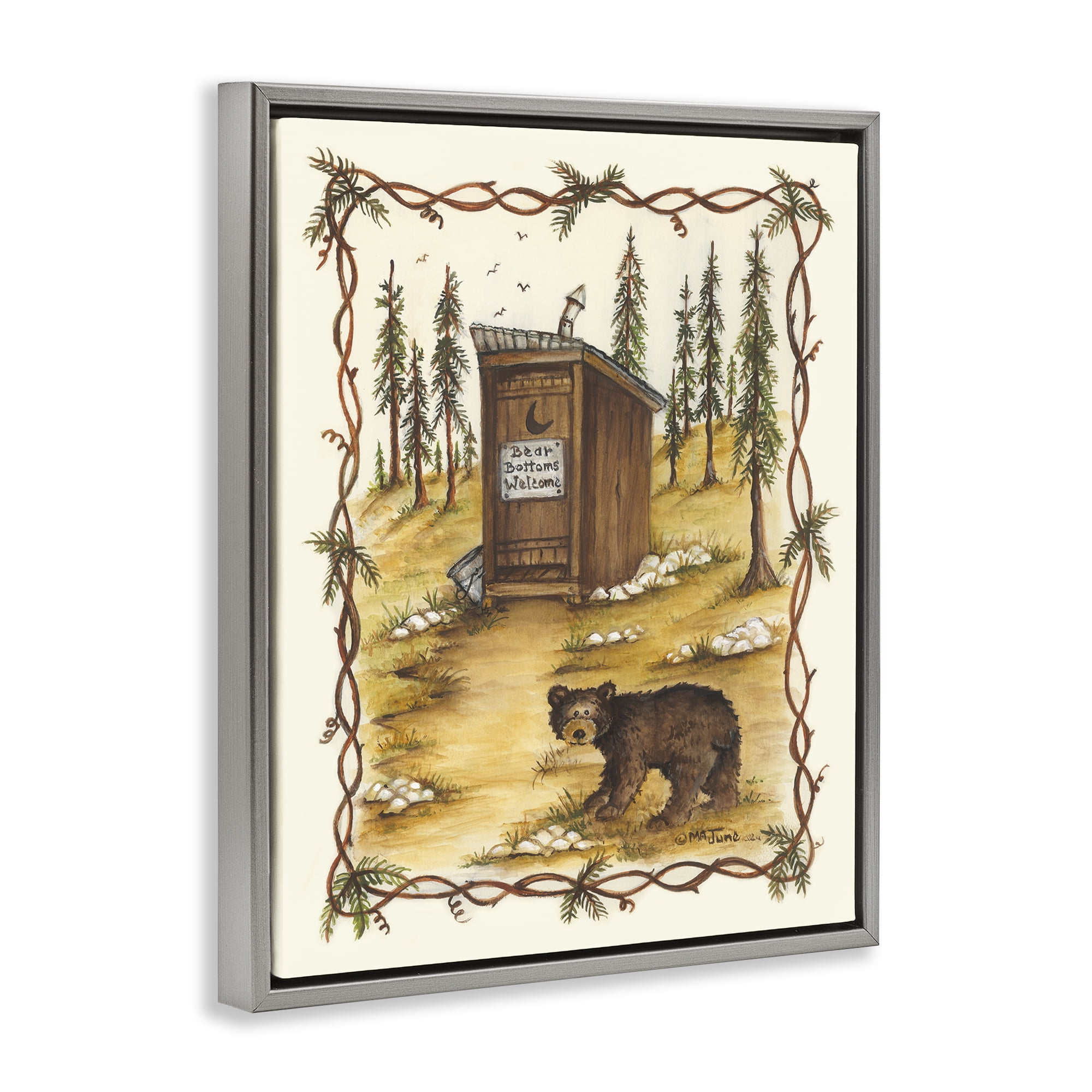 Stupell Industries Bear Bottoms Welcome Animals & Insects Painting Gray Floater Framed Art Print Wall Art, 25 x 31