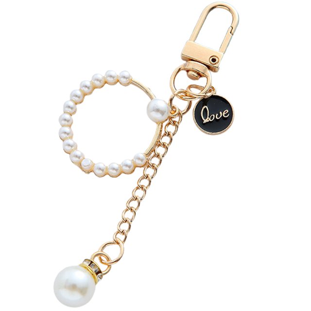 Pendentif Keychain Faux Pearl: Heart Round Fashion Sac à main Porte-clés Charm