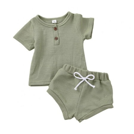 

Toddler Baby Boy Girl Clothes Solid Short Sleeve T-Shirt Tops Shorts Pants Unisex 2Pcs Summer Outfits Set