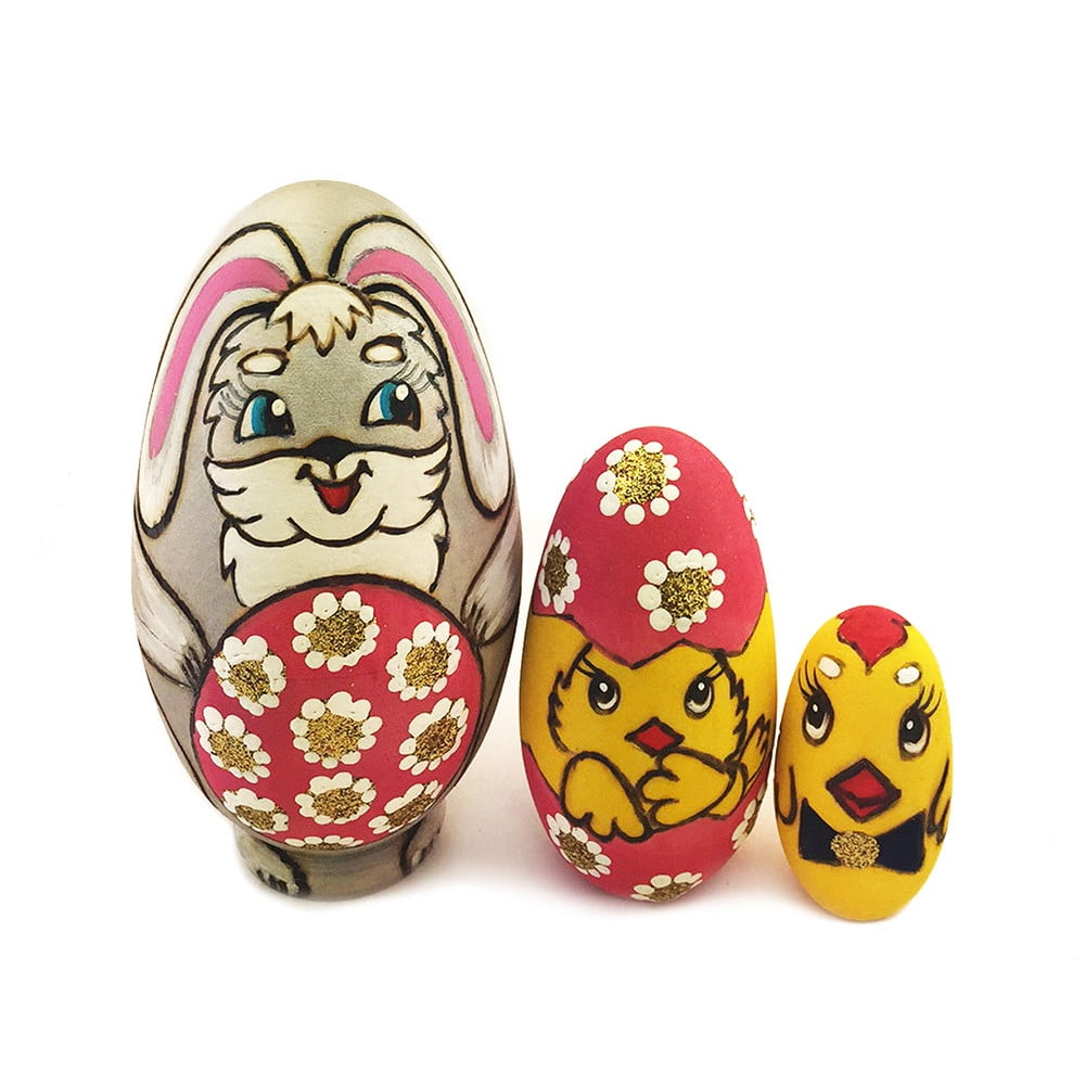 Nesting Doll Hand Painted Easter Bunny Holding an Egg Nesting Doll Egg