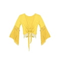 thumbnail image 4 of TiaoBug Womens Lace-Up Tassel Shawl Crop Tops Flare Sleeve Cardigan Belly Dance Costume Yellow L, 4 of 7