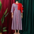 thumbnail image 3 of AURA Plus Size Printed Patchwork A Line Midi Dress Round Neck 3 4 Sleeve High Waist Elegant Work Dress, 3 of 10